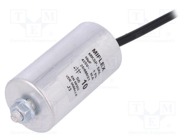 POLYPROPYLEENIKONDENSAATTORI - MOOTTOREIHIN, TYÖHÖN - 10UF - Moottorikondensaattorit - MKS5AL-10U425 - 1