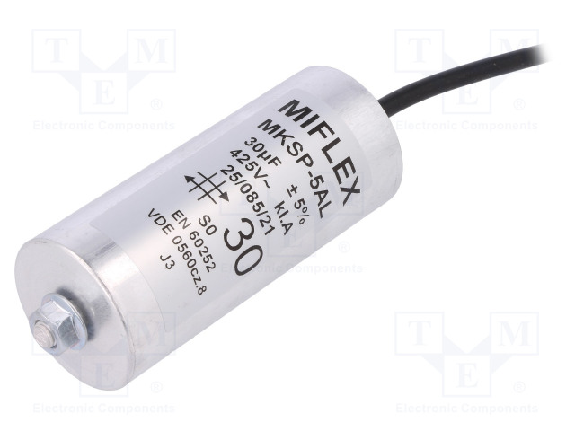 POLYPROPYLEENIKONDENSAATTORI - MOOTTOREIHIN, TYÖHÖN - 30UF - Moottorikondensaattorit - MKS5AL-30U425 - 1