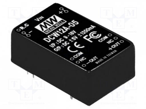 DC/DC MUUNNIN - 12W - TULOJÄNNITE 36÷72VDC - LÄHTÖJÄNNITE 5VDC - ULÄH2: -5VDC - THT - DC/DC muuntimet - DCW12C-05 - 1