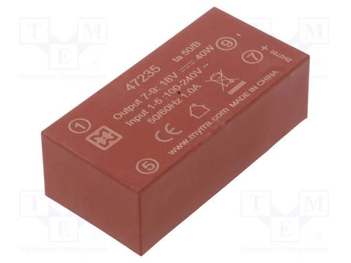 AC/DC MUUNNIN - 40W - TULOJÄNNITE 85÷265VAC,120÷370VDC - LÄHTÖJÄNNITE 18VDC - 85% - AC/DC muuntimet - MYRRA-47235 - 1