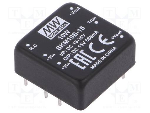 DC/DC MUUNNIN - 10W - TULOJÄNNITE 18÷36VDC - LÄHTÖJÄNNITE 15VDC - ILÄH: 666MA - THT - DC/DC muuntimet - SKM10B-15 - 1
