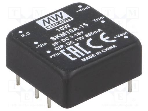 DC/DC MUUNNIN - 10W - TULOJÄNNITE 9÷18VDC - LÄHTÖJÄNNITE 15VDC - ILÄH: 666MA - THT - DC/DC muuntimet - SKM10A-15 - 1