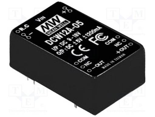 DC/DC MUUNNIN - 12W - TULOJÄNNITE 9÷18VDC - LÄHTÖJÄNNITE 15VDC - ULÄH2: -15VDC - THT - DC/DC muuntimet - DCW12A-15 - 1