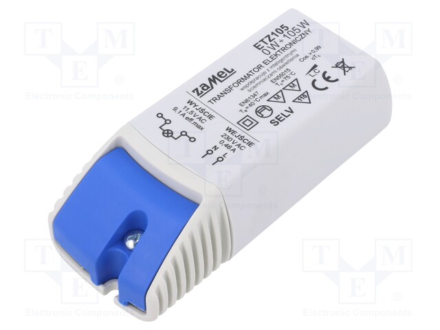 MUUNTAJA HALOGEENILAMPUILLE - 105VA - 230VAC - 11,5V - IP20 - 108X44X33MM - Muuntajat kiinnityksen kanssa - ETZ105 - 1