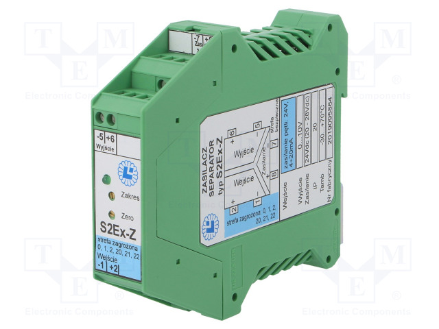 MUUNTAJA: KIPINÄSUOJATTU VIRTALÄHDE-EROTIN - DIN-KISKOLLE - 24VDC - Teollisuus mittamuuntimet ja erottimet - S2EX-Z-24-5 - 1