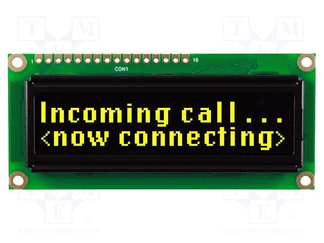 OLED NÄYTTÖ - AAKKOSNUMEERINEN - 16X2 - KOOT: 80X36X10MM - KELTAINEN - Aakkosnumeeriset OLED-näytöt - NHD-0216KZW-AY5 - 1