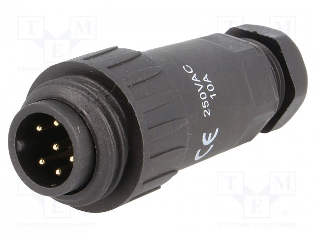 UROSLIITIN - PIN: 7 - IP67 - WA22 - 6+PE - 9÷10,5MM - WEIPU liittimet - WA22J7TE1-10.5 - 1
