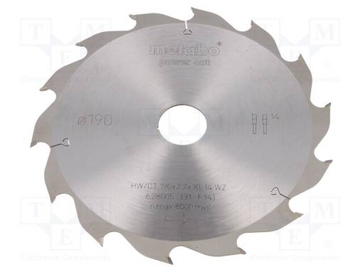 PYÖRÖSAHA - Ø: 190MM - HAMMASTA: 14 - LAIKAN PAKS: 2,2MM - HW/CT - 30MM - Katkaisu- ja hiomalaikat - MTB.628005 - 1