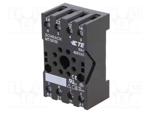 RELEKANTA - PIN: 8 - 10A - 400VAC - H: 26MM - W: 38MM - DIN-KISKOLLE - OCTAL - Releiden lisätarvikkeet - MT78755 - 1