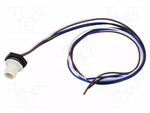 LIITIN: M12 - PISTORASIA - UROS - PIN: 4 - SUORA - 4A - 250V - IP67 - JOHDOT - M12 liittimet - 1230-04-T16CW10105 - 1