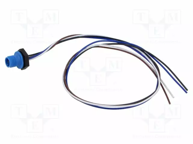 LIITIN: M12 - PISTORASIA - UROS - PIN: 4 - SUORA - 4A - 250V - IP67 - JOHDOT - M12 liittimet - 1230-04-T16CW10405 - 1