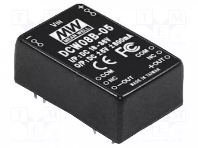 DC/DC MUUNNIN - 8W - TULOJÄNNITE 36÷72VDC - LÄHTÖJÄNNITE 5VDC - ULÄH2: -5VDC - THT - DC/DC muuntimet - DCW08C-05 - 1