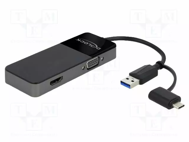 ADAPTERI - USB 3.2 GEN 1 - 0,12M - MUSTA - MUSTA - HDMI, DVI, DisplayPort johdot - DELOCK-64085 - 1
