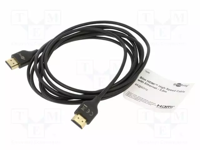 KAAPELI - HDMI-PISTOKE,MOLEMMIN PUOLIN - 3M - MUSTA - LANKA: CCS - HDMI, DVI, DisplayPort johdot - GOOBAY-75295 - 1