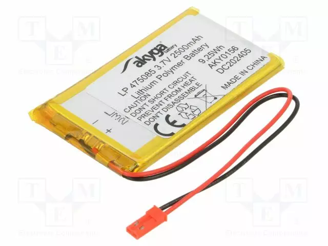 AKKU: LI-PO - 3,7V - 2500MAH - JOHDOT,JST SYP-02T-1 LIITOS - 1KPL - Akut - AKY-LP475085 - 1