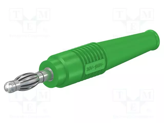 BANAANILIITIN 4MM - PISTOKE - 32A - 30VAC - 60VDC - VIHREÄ - 2,5MM2 - Banaaniliittimet 4mm - L-41-25 - 1