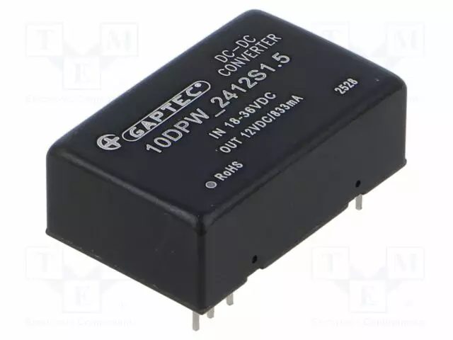 DC/DC MUUNNIN - 10W - TULOJÄNNITE 18÷36VDC - LÄHTÖJÄNNITE 12VDC - ILÄH: 833MA - THT - DC/DC muuntimet - 10DPW-2412S1.5 - 1