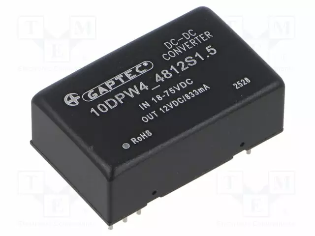 DC/DC MUUNNIN - 10W - TULOJÄNNITE 18÷75VDC - LÄHTÖJÄNNITE 12VDC - ILÄH: 833MA - THT - DC/DC muuntimet - 10DPW4-4812S1.5 - 1