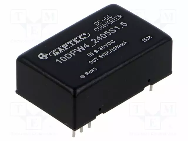 DC/DC MUUNNIN - 10W - TULOJÄNNITE 9÷36VDC - LÄHTÖJÄNNITE 5VDC - ILÄH: 2A - THT - 10DPW4 - DC/DC muuntimet - 10DPW4-2405S1.5 - 1
