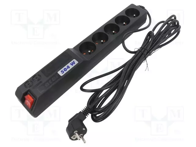 JATKOJOHTO: SUOJAUS-PISTORASIAT: 5 - 250VAC - 10A - MUSTA - Tietokonetarvikkeet - muut - ACAR-504W-5 - 1