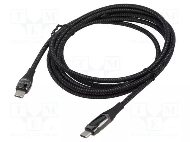 KAAPELI - USB 2.0 - USB C PISTOKE,MOLEMMIN PUOLIN - 2M - MUSTA - 240W - USB kaapelit ja adapterit - CU0185 - 1