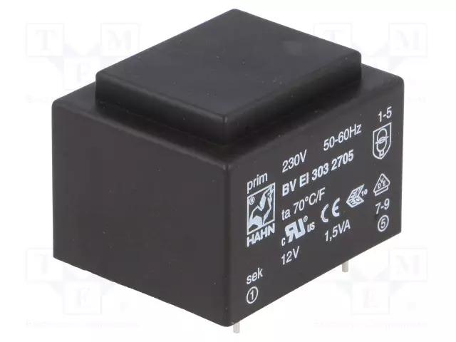 MUUNTAJA - 1,5VA - 230VAC - 12V - 125MA - PCB - BVEI - Piirilevymuuntajat - BVEI3032705 - 1