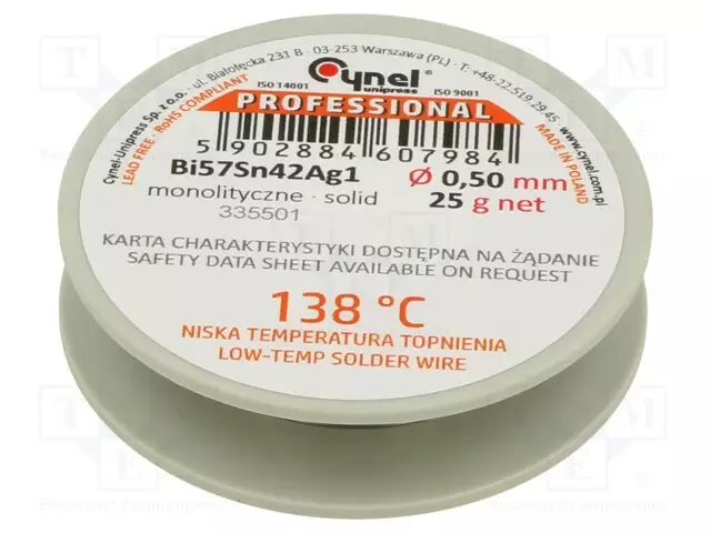 LYIJYTÖN TINA - BI57SN42AG1 - 0,5MM - 25G - KELA - 138°C - Juotostinat ja muut juotosaineet - BI57SN42AG105025 - 1
