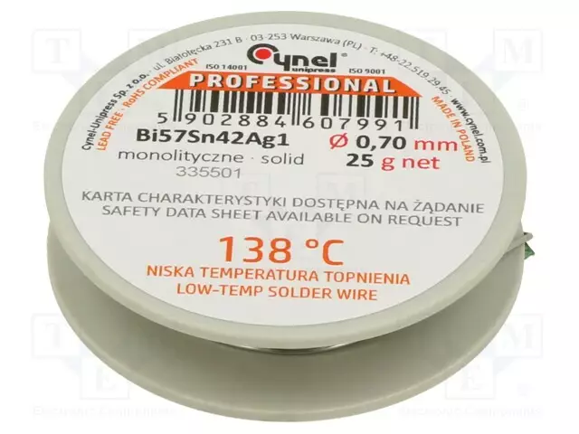 LYIJYTÖN TINA - BI57SN42AG1 - 0,7MM - 25G - KELA - 138°C - Juotostinat ja muut juotosaineet - BI57SN42AG107025 - 1