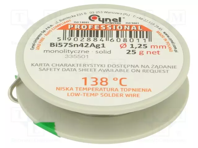 LYIJYTÖN TINA - BI57SN42AG1 - 1,25MM - 25G - KELA - 138°C - Juotostinat ja muut juotosaineet - BI57SN42AG1125025 - 1