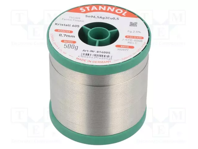 TINA - LYIJYTÖN - SN96,5AG3CU0,5 - 0,7MM - 500G - KELA - 2,5% - Juotostinat ja muut juotosaineet - SN955K6050.70.5 - 1