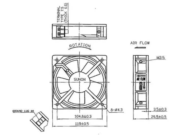 TUULETIN 2122HST LIUKULAAKEROITU 220VAC 120x120x25mm LIITTIMET - AC 230V tuulettimet - BLS22025 - 1