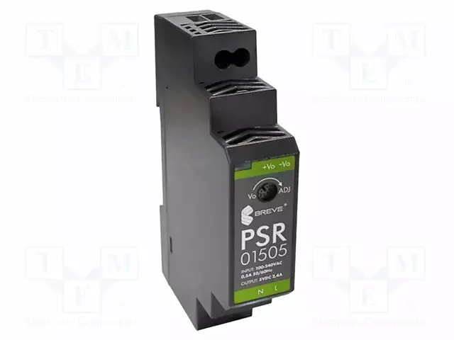 VIRTALÄHDE: IMPULSSI - DIN-KISKOLLE - 12W - 5VDC - 2,4A - 85÷264VAC - DIN-kisko virtalähteet - PSR-01505 - 1