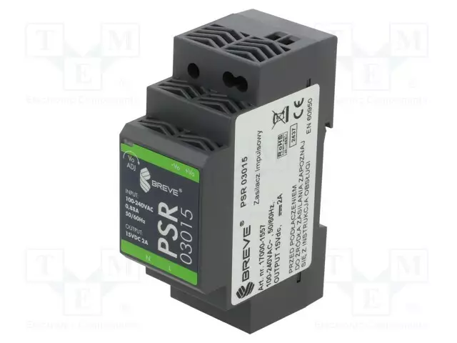 VIRTALÄHDE: IMPULSSI - DIN-KISKOLLE - 30W - 15VDC - 2A - 85÷264VAC - IP20 - DIN-kisko virtalähteet - PSR-03015 - 1