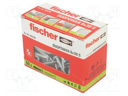 PLASTIC ANCHOR - WITH SCREW - 6X30 - DUOPOWER - 50PCS - 6MM - Ruuvit - muut - FISCHER-555106 - 2