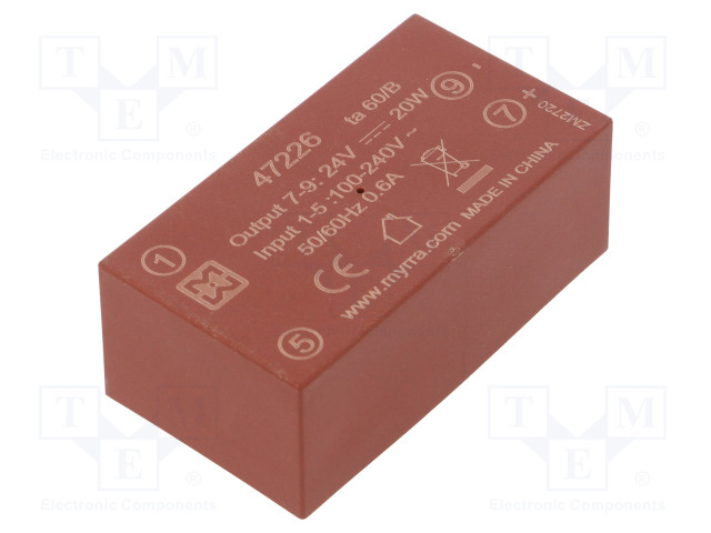AC/DC MUUNNIN - 20W - TULOJÄNNITE 85÷265VAC,120÷370VDC - LÄHTÖJÄNNITE 24VDC - 85% - AC/DC muuntimet - MYRRA-47226 - 1