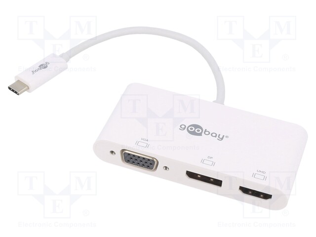 ADAPTERI - DISPLAYPORT 1.2,HDMI 1.4,USB 3.0 - 0,15M - VALKOINEN - USB kaapelit ja adapterit - USB.C-ADAP-16 - 1