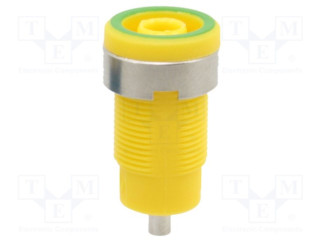LABORATORY CONNECTOR: 4MM BANANA - SOCKET - 25A - KELTAINEN-VIHREÄ - 12MM - Banaanijatkoliittimet - D-3276 - 1