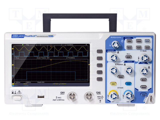 DIGITAALINEN OSKILLOSKOOPPI - CH: 2 - 50MHZ - 500MSPS - 10KPTS - ?7NS - Oskilloskoopit - PKT-P1336 - 1