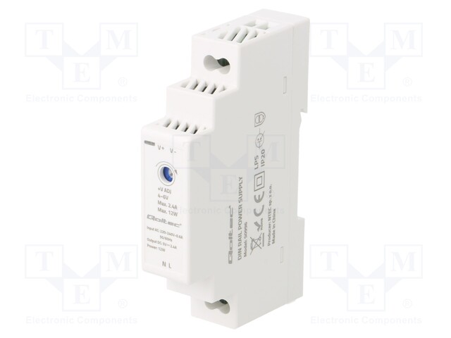 VIRTALÄHDE: IMPULSSI - DIN-KISKOLLE - 12W - 5VDC - 2,4A - 220÷240VAC - DIN-kisko virtalähteet - QOLTEC-50996 - 1