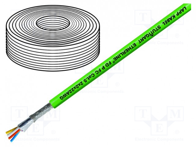 JOHTO - ETHERLINE® CAT.5 - 2X2X22AWG - 5 - CU - PVC - VIHREÄ - 6,8MM - Teollisuuden Ethernet-kaapelit - ETH-2170886 - 1