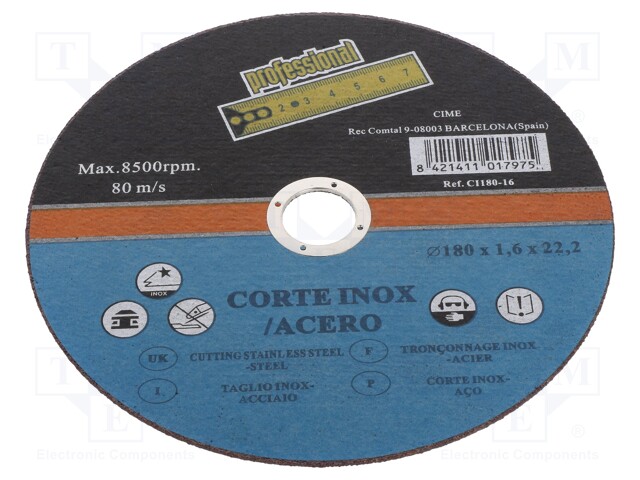 KATKAISULAIKKA - Ø: 180MM - LAIKAN PAKS: 1,6MM - VARSI: ASENNUSAUKKO - Katkaisu- ja hiomalaikat - MED.CI18016 - 1