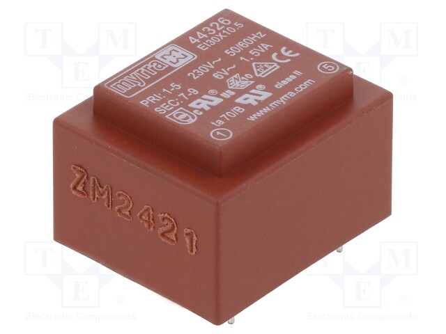 MUUNTAJA - 1,5VA - 230VAC - 6V - 250MA - PCB - Piirilevymuuntajat - MYRRA-44326 - 1
