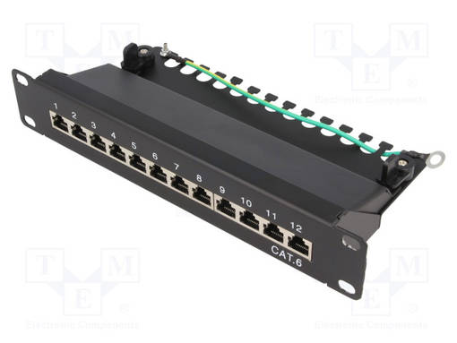 LIITIN: RJ45 - PATCH PANEL - CAT: 6 - RACK - MUSTA - PORTTIEN LUKU: 12 - RJ liittimet - LOG-NP0046 - 1