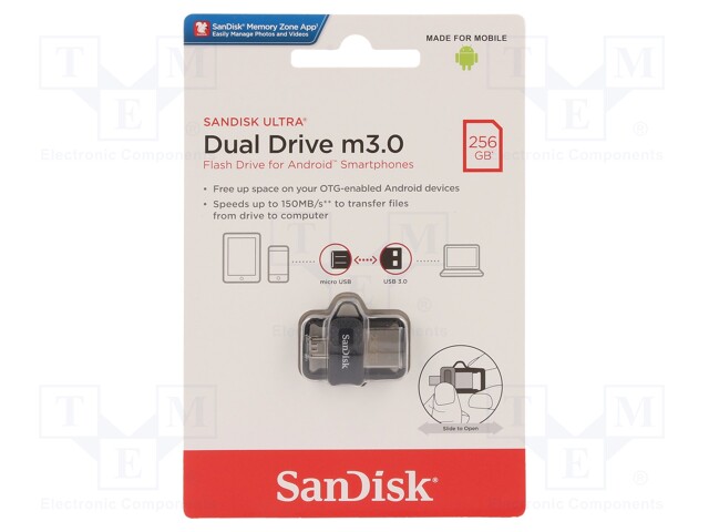 PENDRIVE - OTG,USB 3.0 - 256GB - R: 150MB/S - ULTRA DUAL OTG - USB muistit - SDDD3-256G-G46 - 1