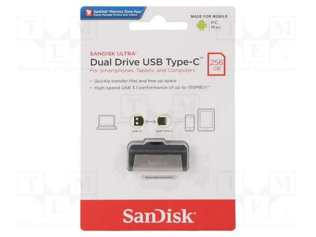 PENDRIVE - OTG,USB 3.1 - 256GB - R: 150MB/S - ULTRA DUAL OTG - USB muistit - SDDDC2-256G-G46 - 1