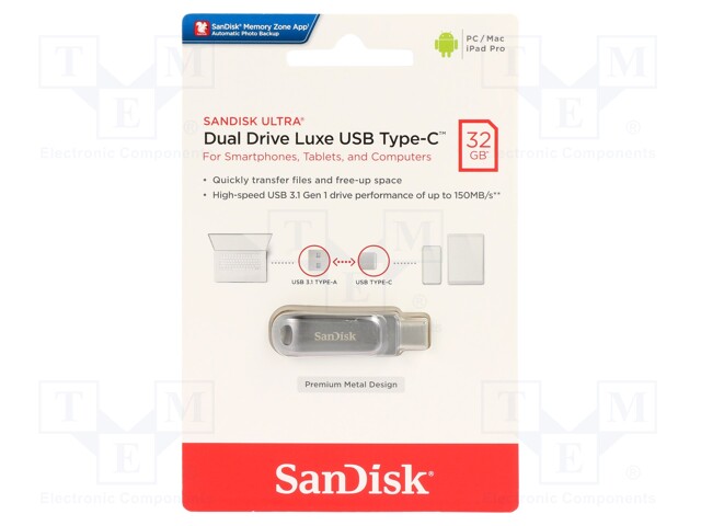 PENDRIVE - USB 3.1 - 32GB - R: 150MB/S - ULTRA DUAL DRIVE LUXE - USB muistit - SDDDC4-032G-G46 - 1