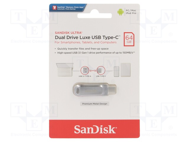 PENDRIVE - USB 3.1 - 64GB - R: 150MB/S - ULTRA DUAL DRIVE LUXE - USB muistit - SDDDC4-064G-G46 - 1