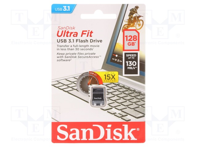 PENDRIVE - USB 3.2 - 128GB - R: 130MB/S - ULTRA FIT - USB A - USB muistit - SDCZ430-128G-G46 - 1