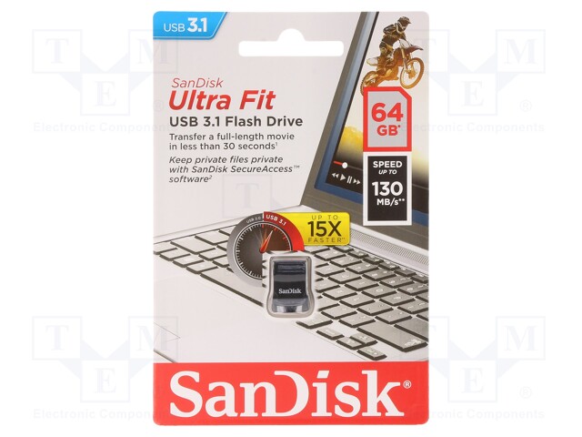 PENDRIVE - USB 3.2 - 64GB - R: 130MB/S - ULTRA FIT - USB A - USB muistit - SDCZ430-064G-G46 - 1