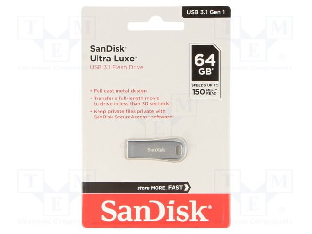 PENDRIVE - USB 3.2 - 64GB - R: 150MB/S - ULTRA LUXE - HOPEA - USB A - USB muistit - SDCZ74-064G-G46 - 1